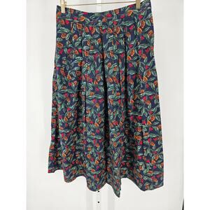 Women's Pinecones Navy Maxi Length Button Floral Print Cotton Skirt Size 14